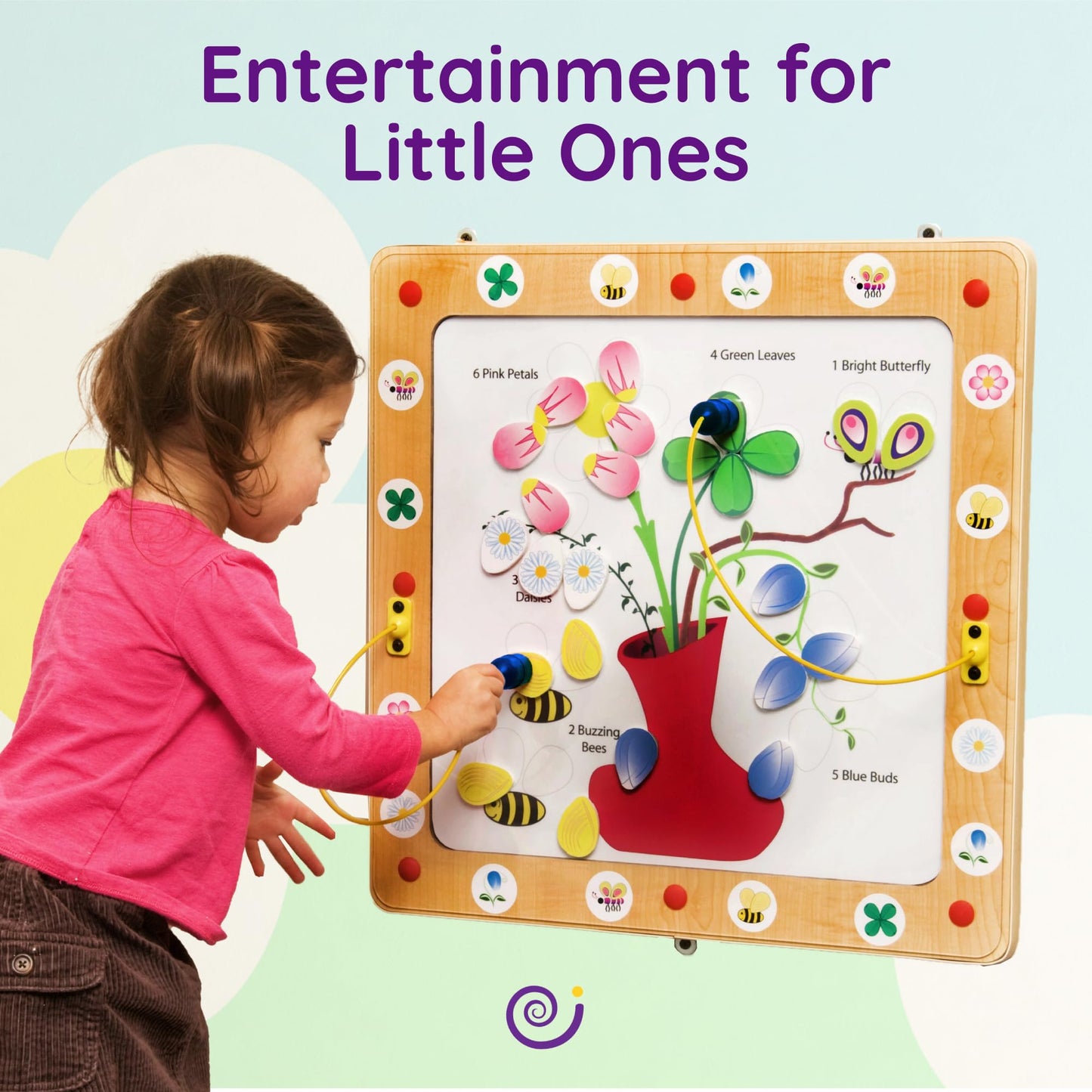 Playscapes Magnetic Toddler Activity Wall Panel Toy – Interactive Wall Busy Board – Melamine Frame & Acrylic Panel with 2 Wands – Easy Installation, No Loose Pieces, Easy-to-Clean – Flower/Bees Design
