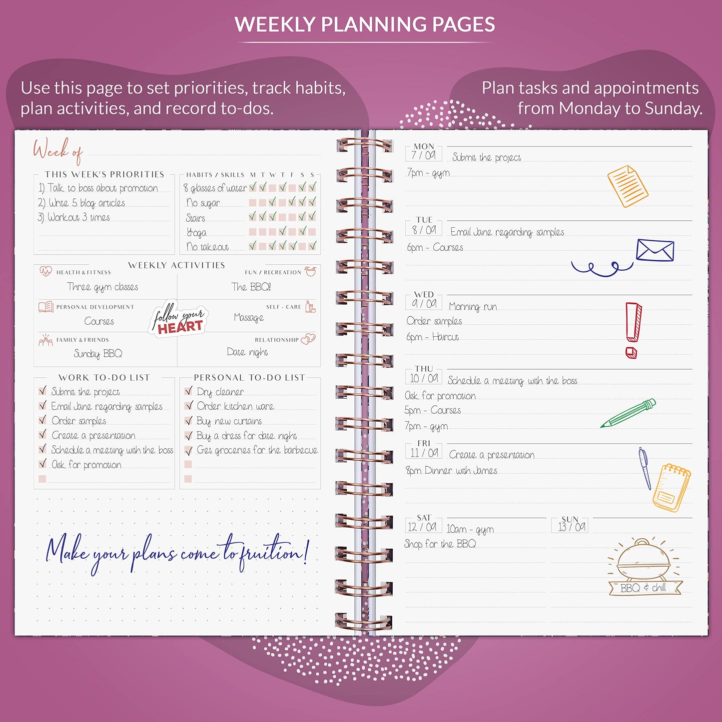 PLANBERRY Weekly Planner – Undated Life Organizer & Budget Planner – Time Management, Goal Setting, To-Do List, Work-Life Balance & Habit Tracker – 6.1″ x 8.1″ (Wild Purple)