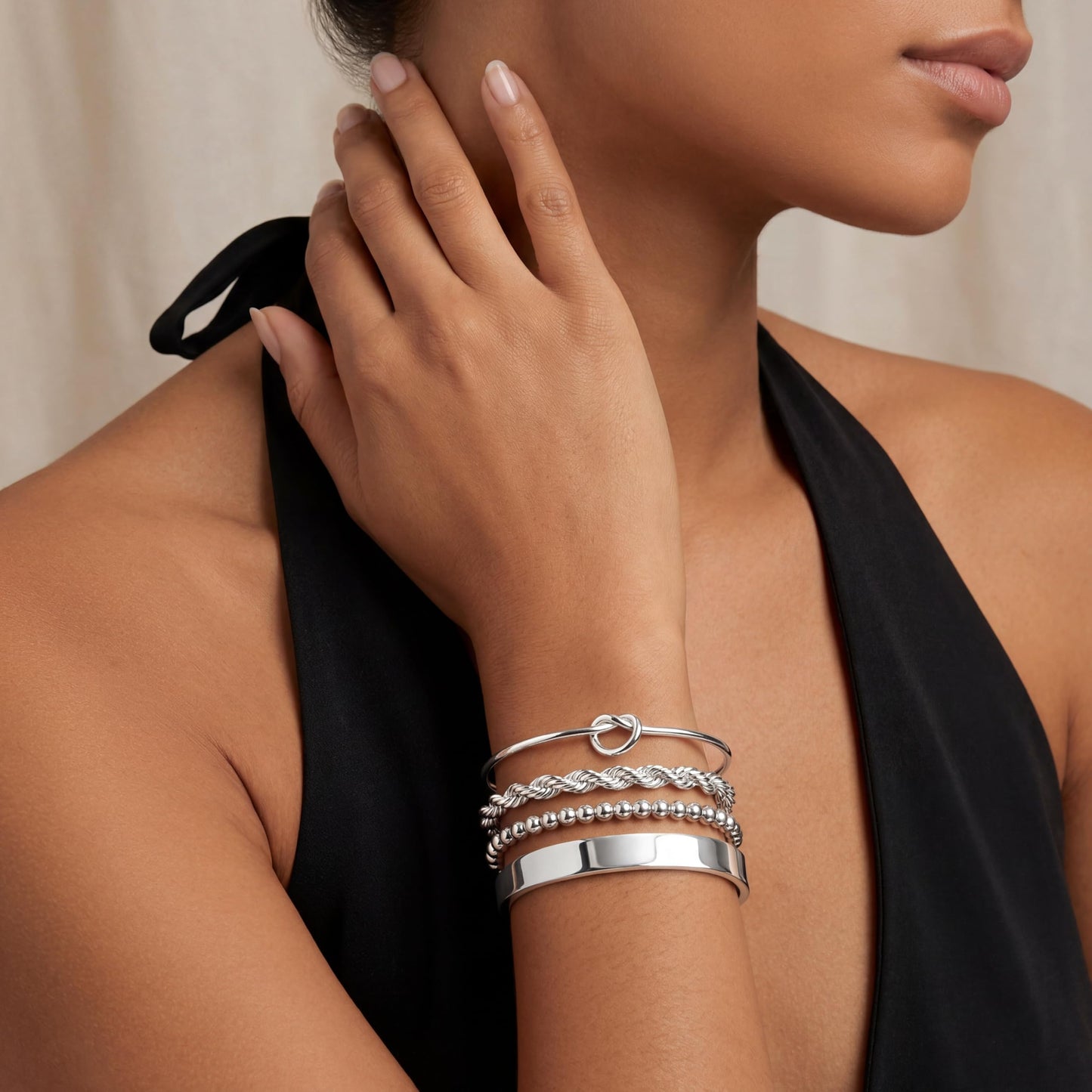 Silver Cuff Bracelets Stack for Women, Silver Plated Bangle Link Chain Bracelets, Trendy Waterproof Jewelry Gifts Adjustable
