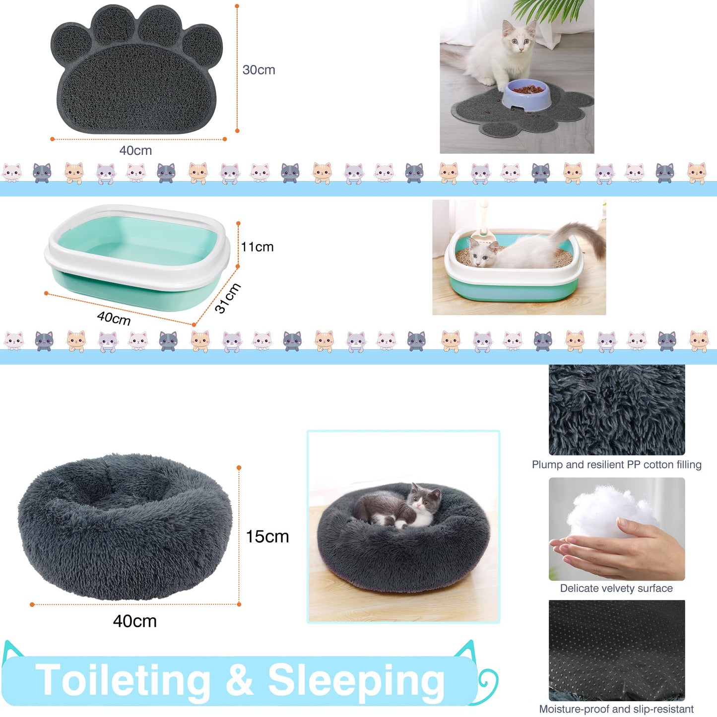 BERXOL 47PCS Kitten Essentials Starter Kit, Ideal for Cats Under 6 Months, Featuring 21-Piece Toy Set, Bed, Carrier, Litter Box, Bowls & More, Perfect for New Cat Owners - Blue