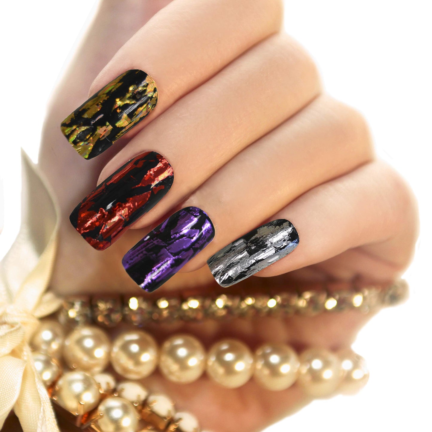 Beaute Galleria 50 Pieces Nail Foil Transfer Stickers, Laser Galaxy Starry Sky Nail Art Decorations