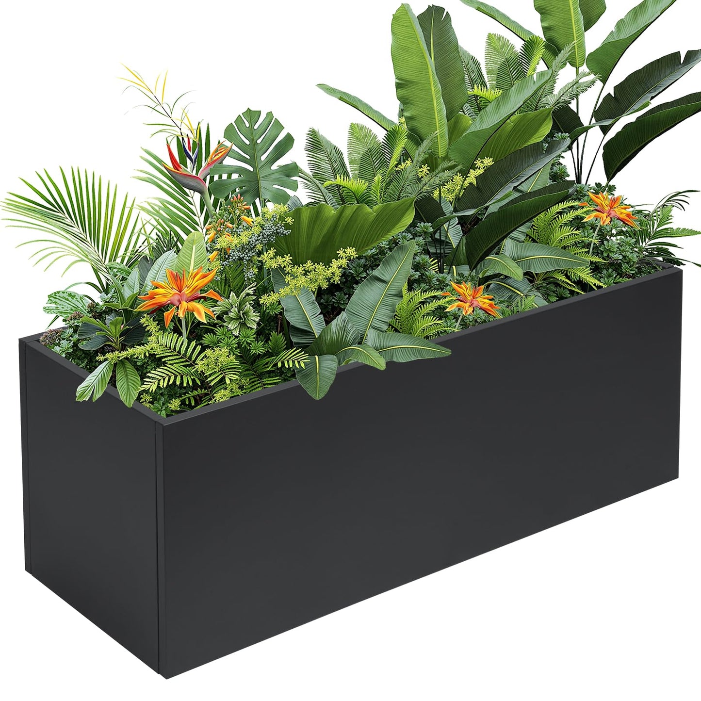 FORJAMINT Metal Planter Boxes 46" L×16" W×16" H Outdoor Rectangular Planter with Removable Insert Shelf，Black Planter Boxes Outdoor, Tall Planter Heavy Duty