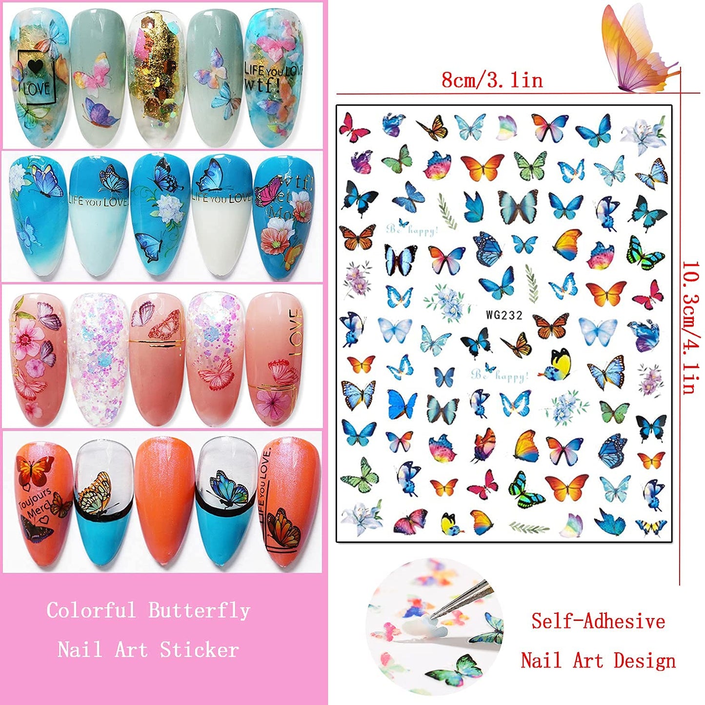 8 Sheets Luminous Nail Stickers and 8 Sheets Butterfly Nail Stickers