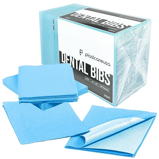 PlastCare USA Disposable Dental Bibs 13"x18" - 3 Ply Waterproof Tattoo Bib Sheet for Patients - Dentist or Medical Tray Cover and Nail Table Cover Supplies, Blue