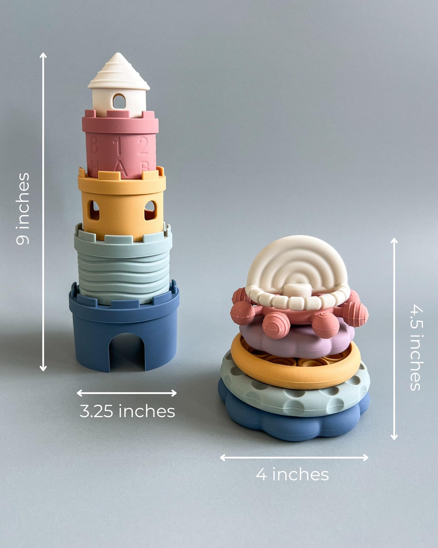 Hippypotamus Stacking Cups & Teething Toys - Silicone Montessori Baby Toys - Teethers for Babies 3-6 Months - Soft Castle Nesting Cups - Stacking Ring Toys