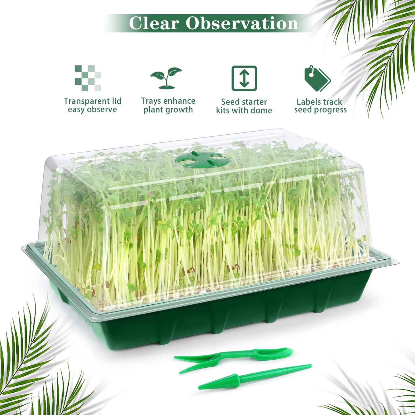 Hahood 6 Packs Seed Starter Tray Kits with Humidity Dome, Plastic Germination Growing Trays with Plants Labels Planting Tools for Seeds Growing Starting, Germination Seedling Propagation, Green