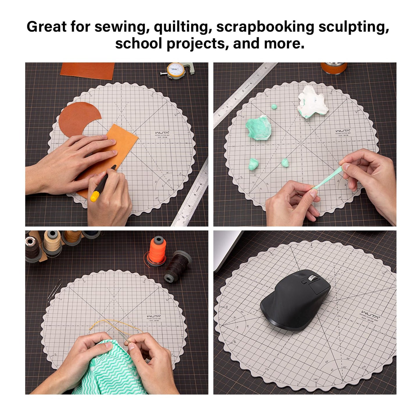WUTA Circle Cutting Mat 12-inch Round Self Healing Mat Quilting Double-Sided Color for Cutting,Quilting, Sewing, Dressmaking & Crafts