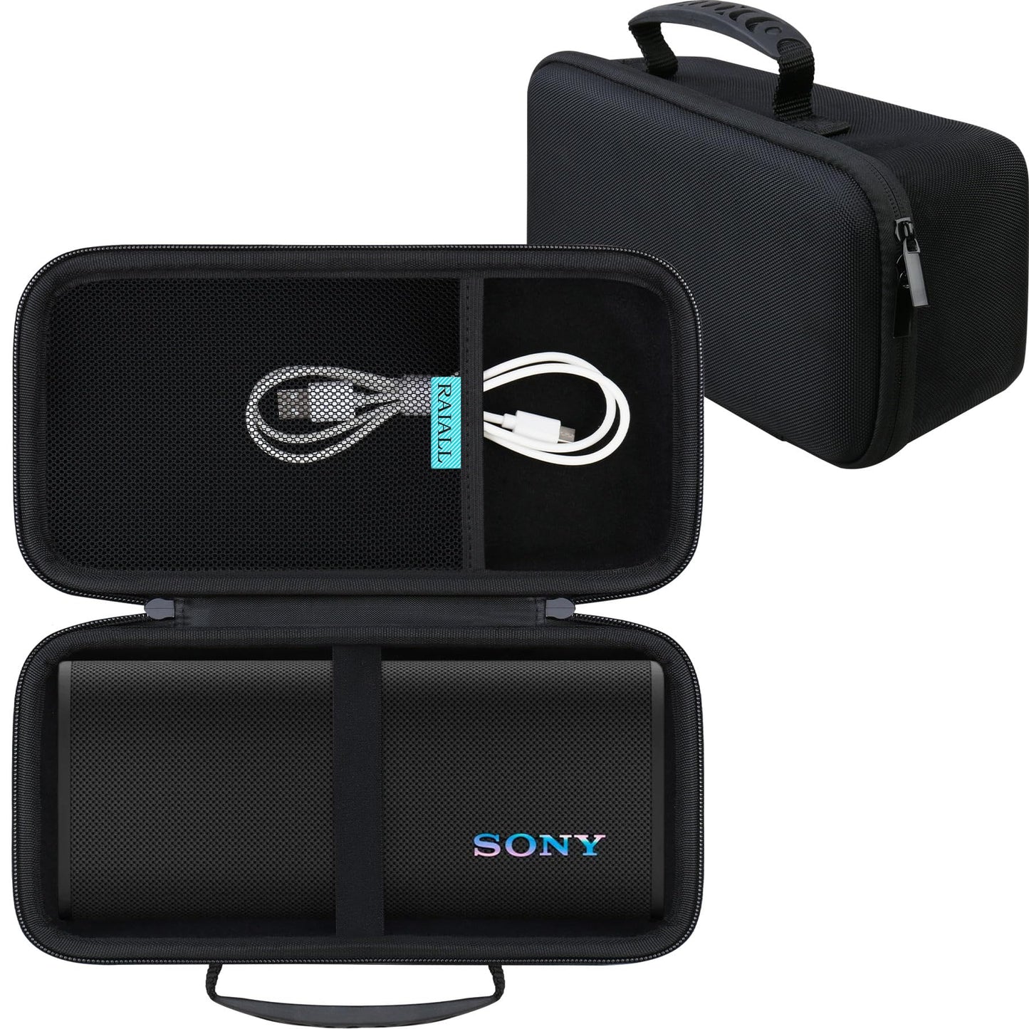 RAIALL Hard Travel Case for Sony ULT Field 3 Wireless Portable Bluetooth Speaker, Sony ULT Field 3 Protective Carrying Storage Bag, Extra Mesh Pocket for Shoulder Strap and USB Cable, Black