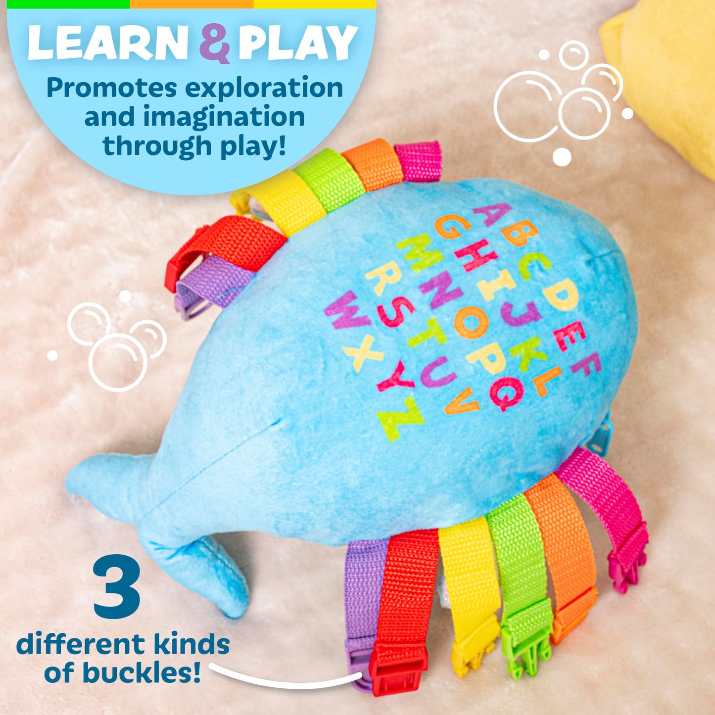 Buckle Toys - Bubbly Narwhal - Develop Fine Motor Skills - Sensory Learning Activity Toys - Toddler Plane Travel Essential