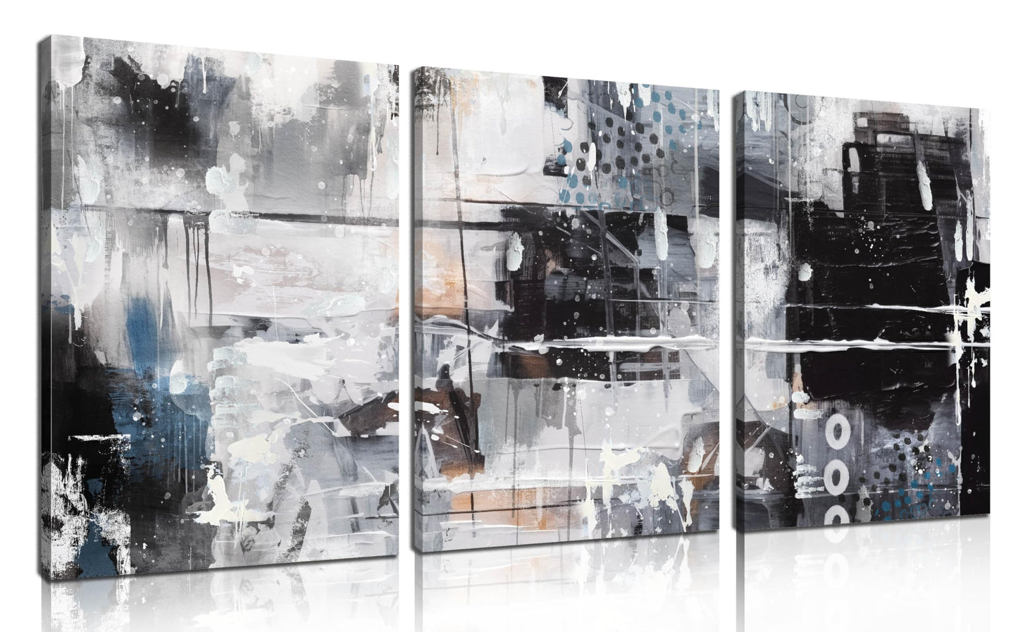 HUBOSKN Abstract Wall Art for Living Room - Modern Black and White Wall Art for Bedroom - Home Office Wall Decor Size 12" x 16" x 3 Piece
