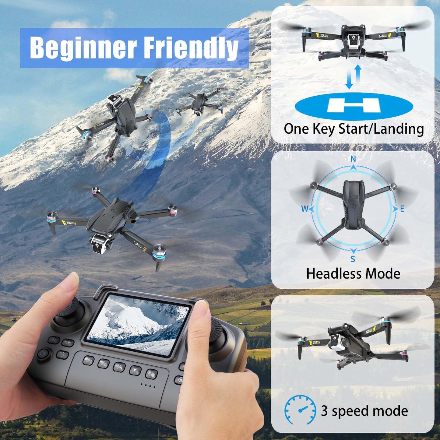 Weavixol Brushless Drone With Camera For kids And Beginner, Toy Drones With Screen On Controller, No Phone Needed, Entry-level Drone For Kid 8-12 With Auto Hover, Easy to Fly, One Click Take Off/Land, No FAA, Under 249g, 2 Batteries, SD Card