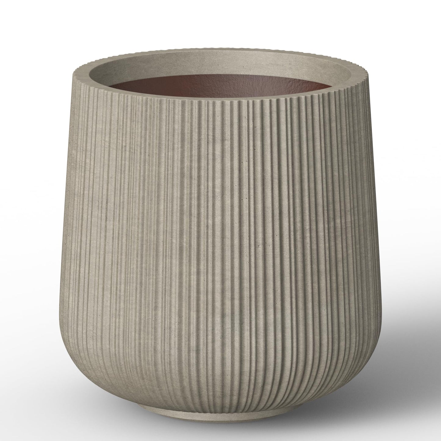 Kante 13.0" Dia Round Fluted Concrete Planter, Large Plant Pot with Drainage, Smooth Weathered Concrete Finish with Painted Interior, for Indoor and Outdoor Use