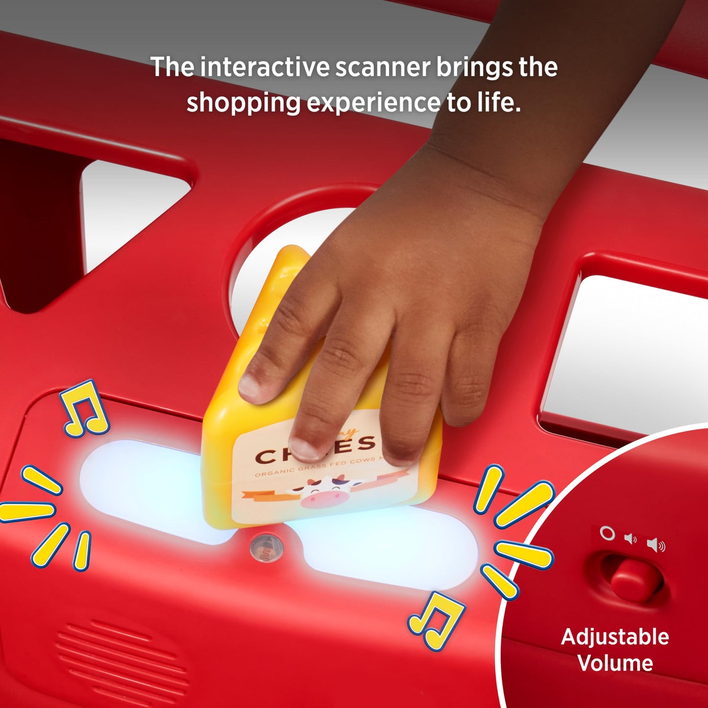 Radio Flyer Scan & Sort Shopping Cart, Red, for Kids 1+, Interactive Baby Walker with Lights & Adjustable Sound, Includes 6 Play Food Items, Adjustable Height Baby Push Walker, for Indoor Play