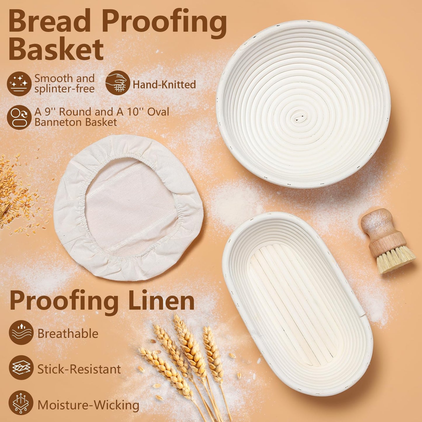 Sourdough Starter Kit, Sourdough Tools with Banneton Bread Proofing Basket, Sourdough Starter Jar, Sourdough Bread Baking Supplies, Complete Sourdough Kit Gifts for Bakers Women Mom