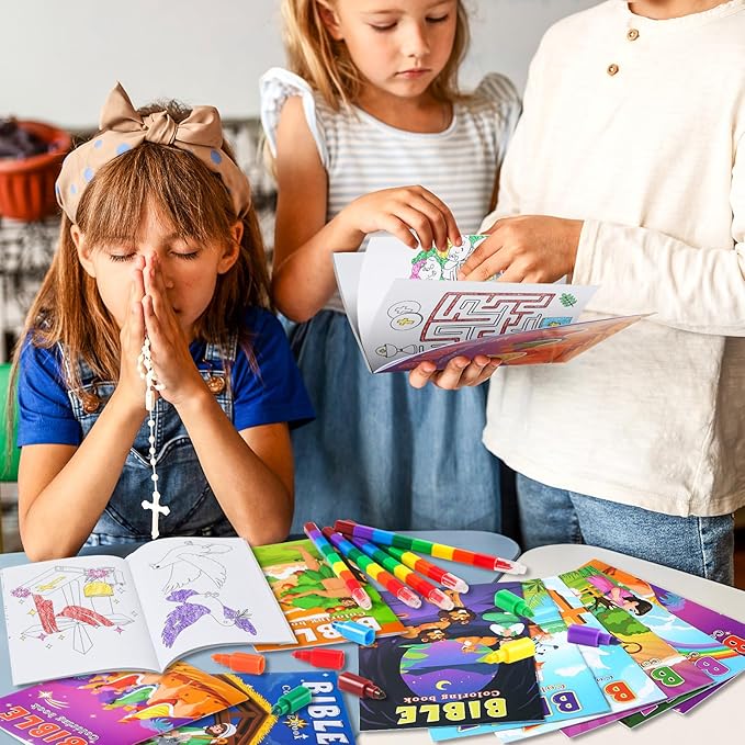 BenLouis 24 Pcs Christian Mini Coloring Books Kids Bible Verse Religious Party Favors Small Activity Books Bulk for Kids Operation Christmas Child Sunday School Goodie Bags Stuffers Gifts Travel