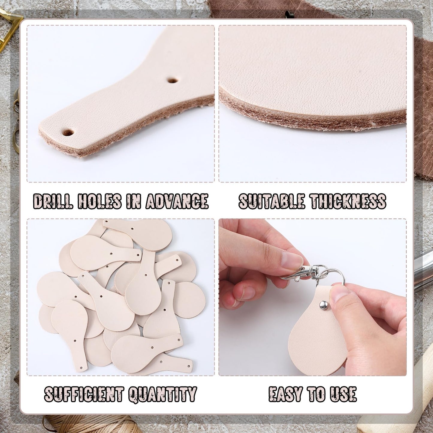 Landical 20 Pcs Leather Keychain Blank Craft Kit PU Leather Key Swivel Hook Keyring for DIY Stamping Laser Engraving(Round)