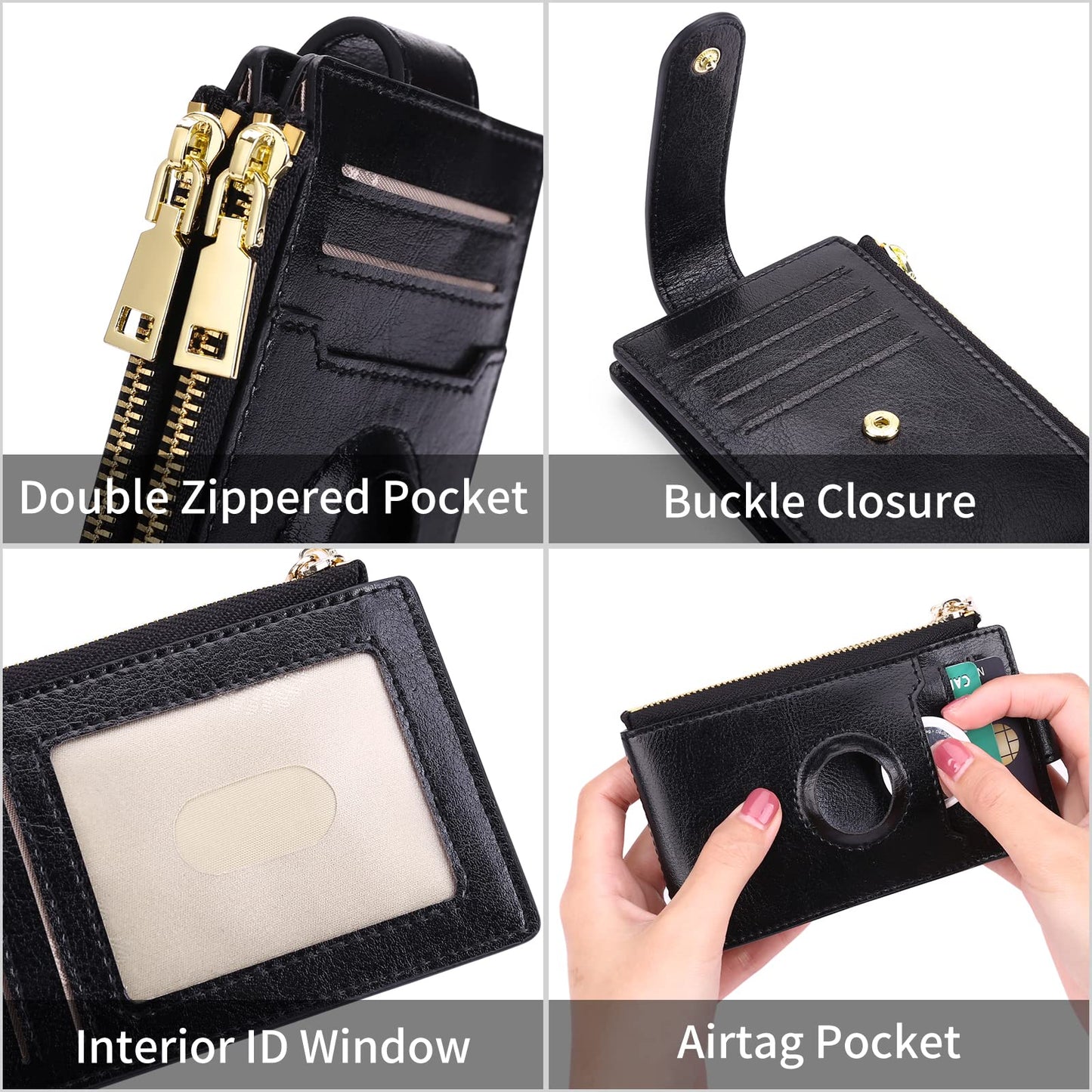 FALAN MULE Air-tag Womens Wallet Genuine Leahter Bifold Credit Card Holder with Built-in Integrated Case