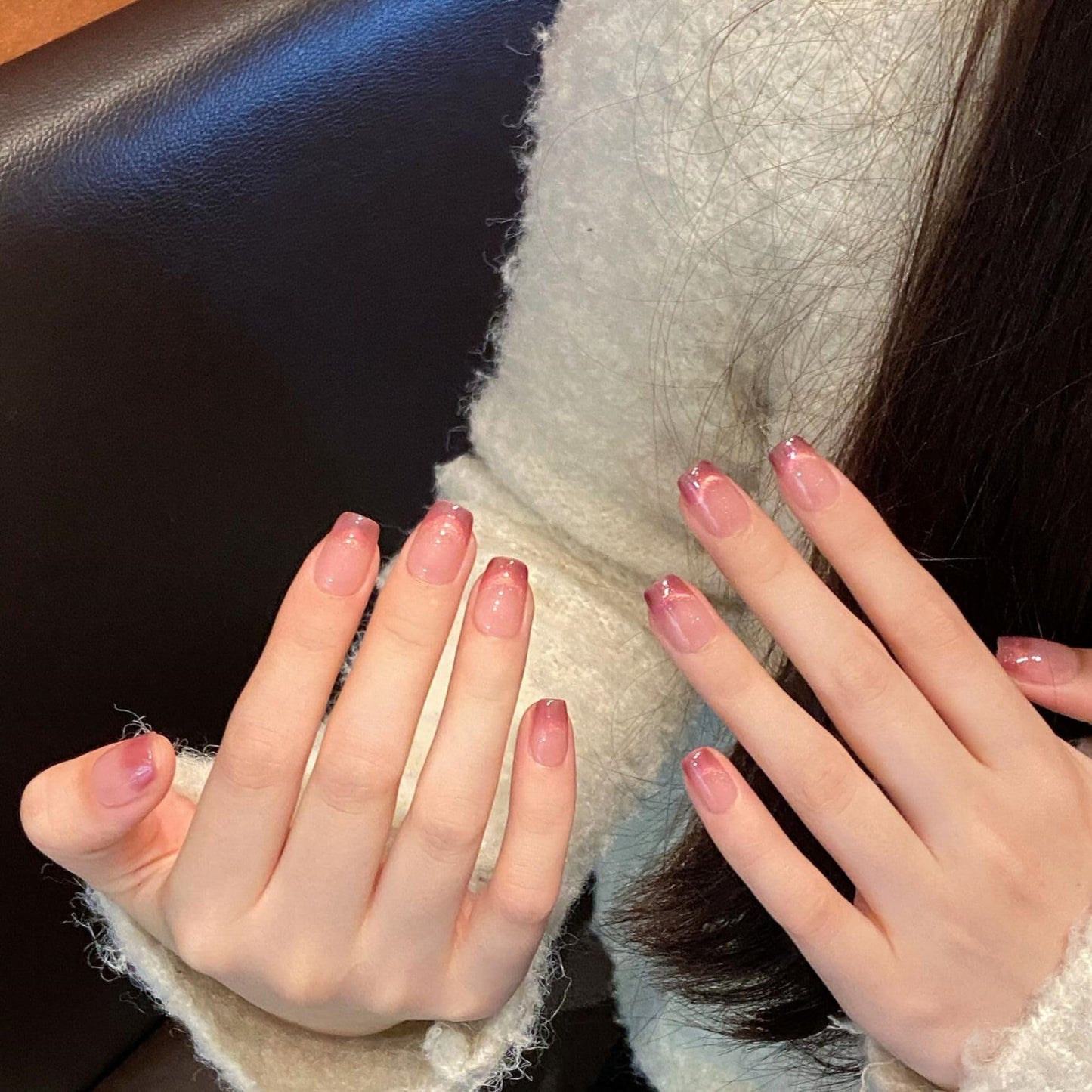 Wsiliana Handmade Fake Nails Press On Nails Medium Short Coffin Pink Tip 3D Design Art Charms Cute with Storage Box 10 Pcs (029, M)