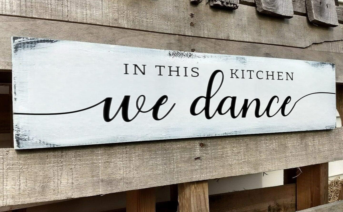 in This Kitchen We Dance Sign, Rustic Farmhouse Wood Wall Hanging Kitchen Plaque Decorations, Kitchen Sign Decor for Dinning Room (Dance) 4x16 Inch