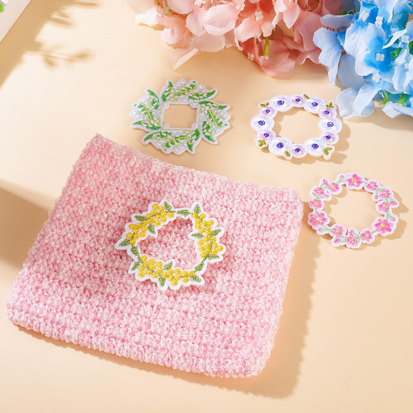 Cheriswelry 9Pcs Flower Iron on Patches for Clothing Wreath Embroidered Applique Patches 52-62mm for Hats Dress Jackets Jeans Backpacks DIY Craft Accessories