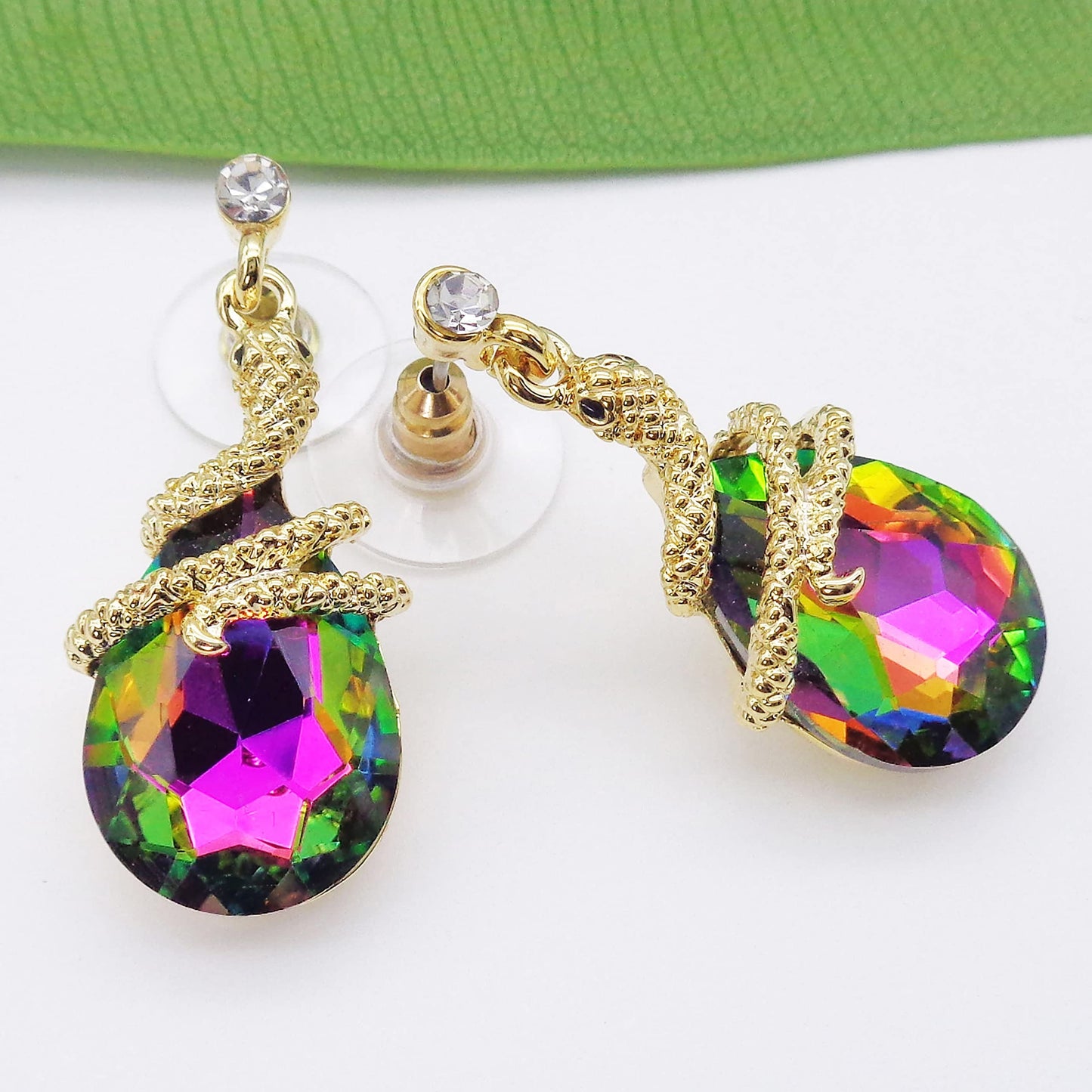 Navachi 18k Gold Plated Colorful Crystal Zircon Curly Snake Drop Dangle Az1358 Stud Earrings
