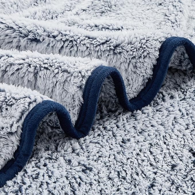 EMME Fuzzy Blanket Soft Fleece Throw Blankets for Women, Fluffy Sherpa Throws(Plush Navy,90"x90")