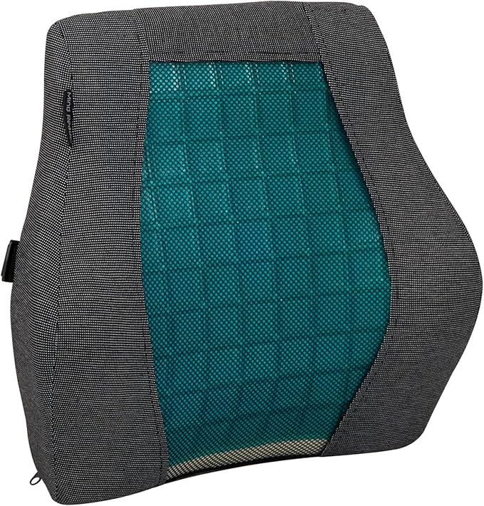 Mind Reader Lumbar Support Cushion for Office Chair and Car Seat, Memory Foam and Cooling Gel Core, Air-Cloud Technology, Back Pain Relief, Improves Posture, 15.5" L x 3.75" W x 14" H, Black