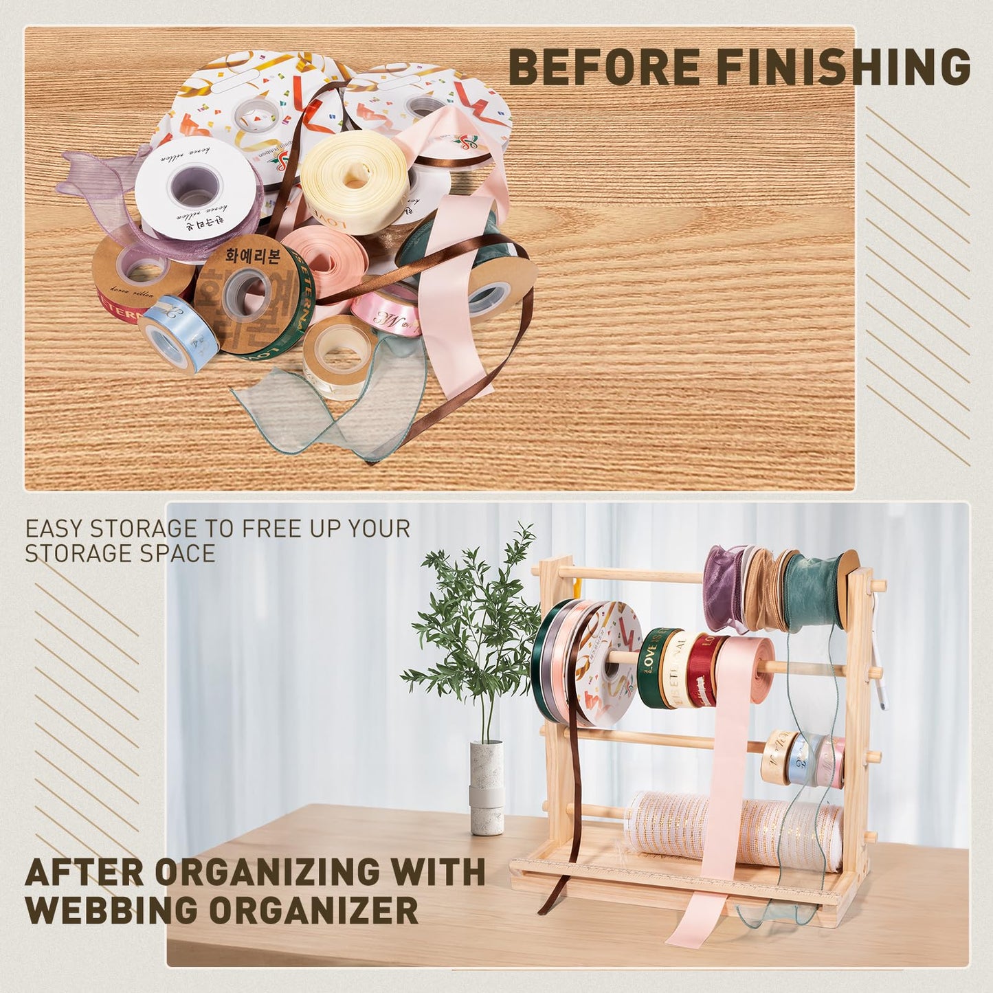 PUNLUXU Ribbon Storage Rack Spool Holder Organizer Sewing Craft Wreath Mesh Crochet Thread Tulle Roll Washi Tape Craft Florist Wrapping，15.7 in