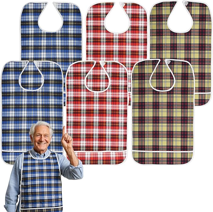 Adult Bibs, Waterproof Bib Clothing Protector with Crumb Catcher, Reusable Dining Bibs for Elderly, Men Women