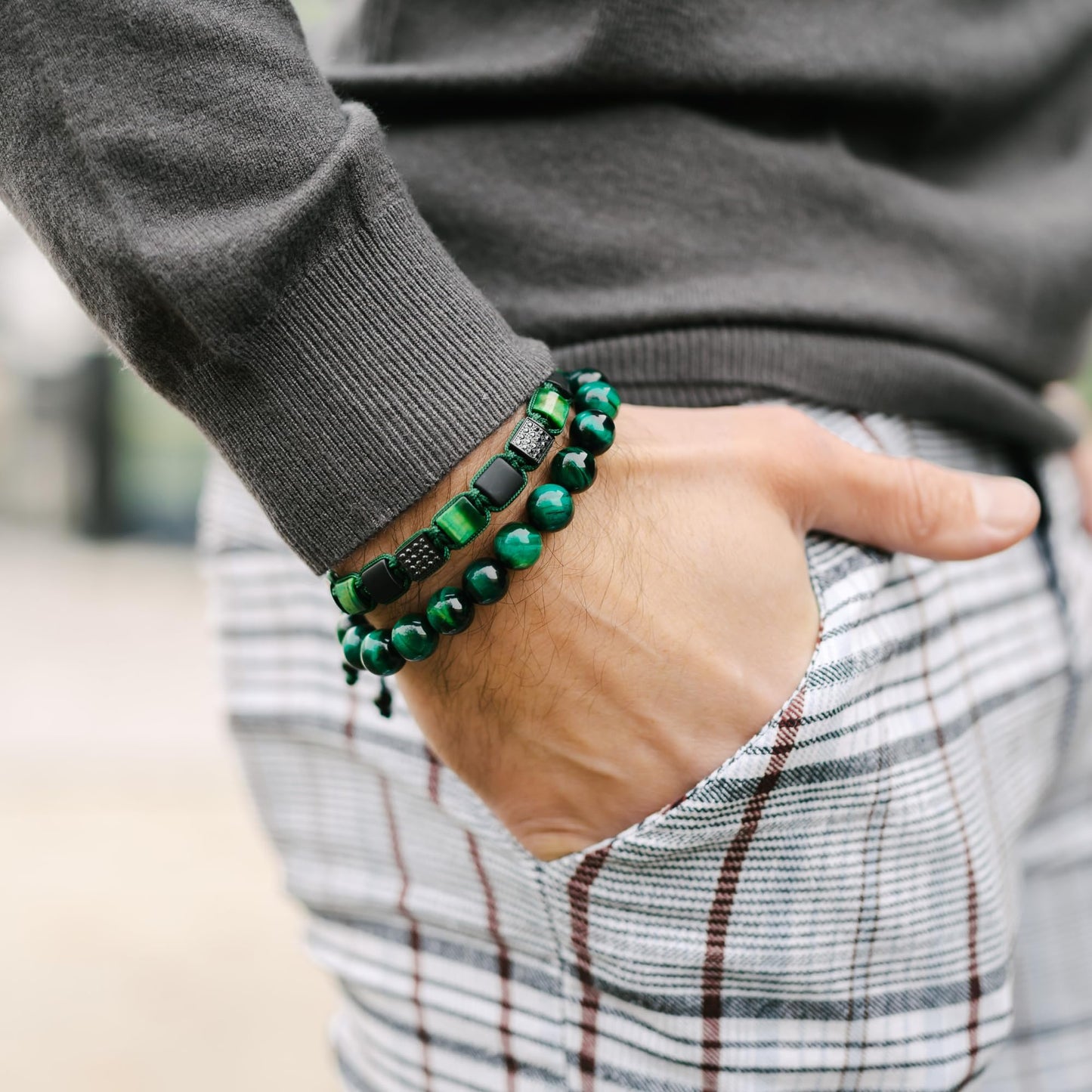 GT collection Flat Bead Bracelet, Gemstone Adjustable Bracelets for Men - Beaded Energy Bracelet for Relaxation and Peace, Handcrafted Men's Jewelry Gifts for Men