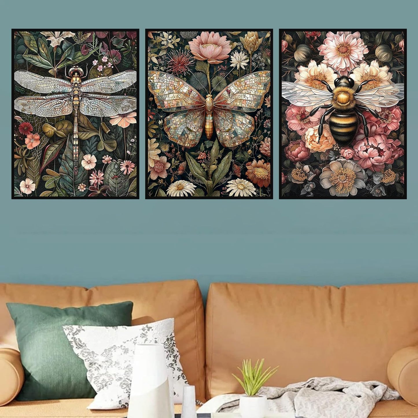 3 Pack Diamond Art Kits for Adults, Bee Diamond Painting Kits for Adults, 5D DIY Round Drill Gem Art Paint with Diamonds Dots Crafts Kits for Home Decor Gift 12x16inch (Bee Butterfly and Dragonfly)