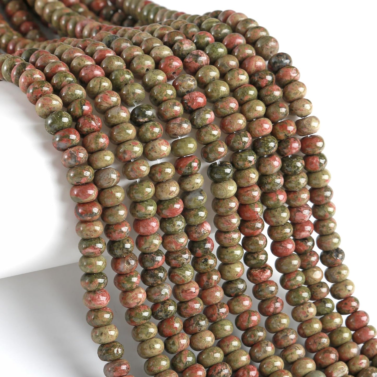 5x8mm 76pcs Natural Stone Unakite Rondelle Spacer Loose Beads Abacus Disk Stone Round Loose Gemstone Beads for Jewelry Making DIY Bracelet Necklace