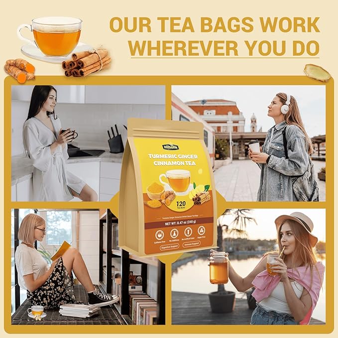 Turmeric Ginger Cinnamon Tea Bags, No Sugar, No Caffeine, 120 Count