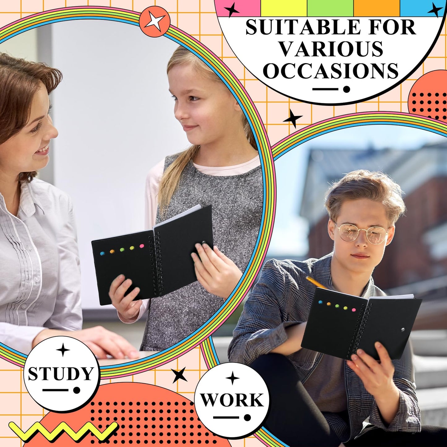Qilery 30 Pack Lined Spiral Notebook Small Notepad and Pen Set Steno Pads Lined Notepad Black Pocket Notebook for Business Office School Supplies
