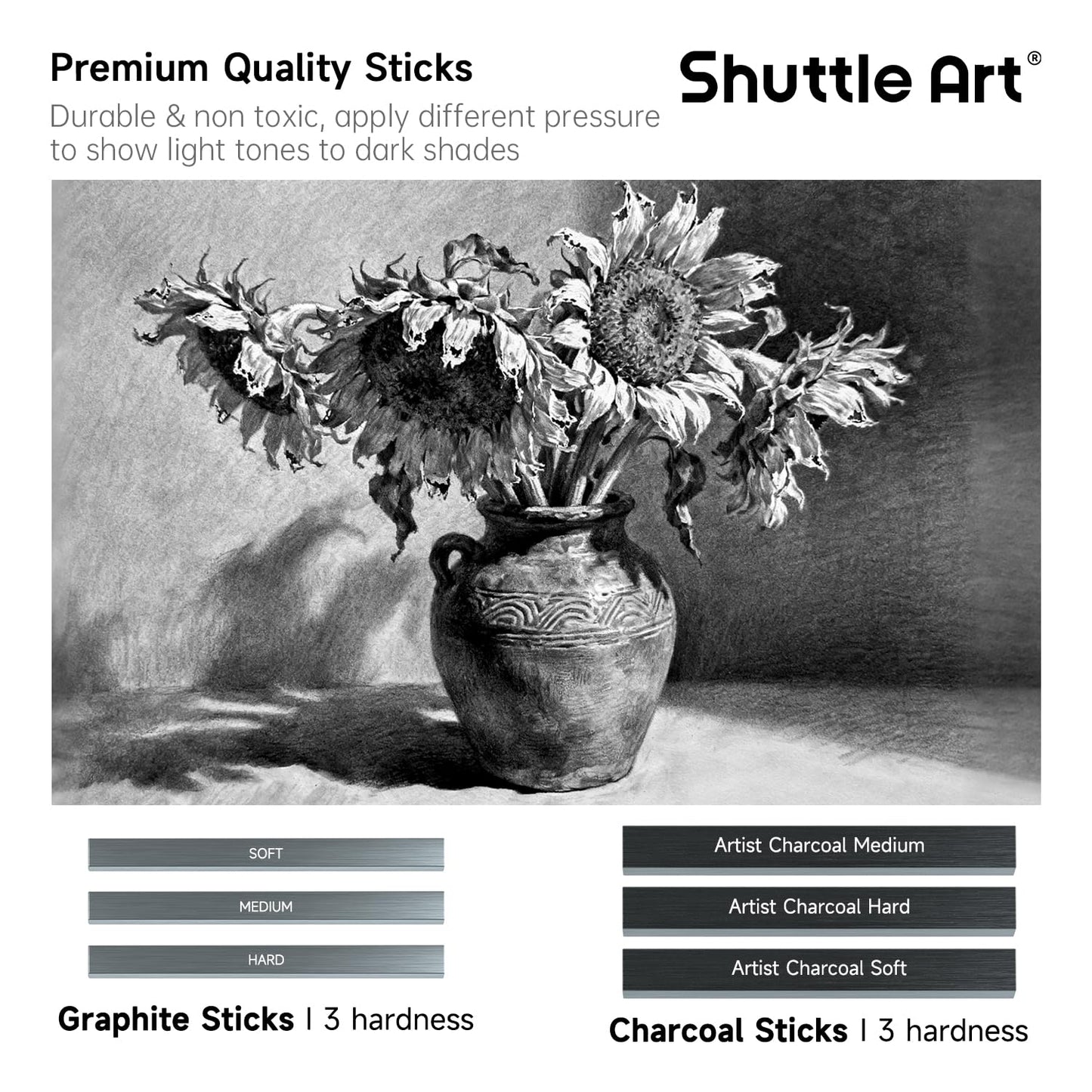 Shuttle Art Sketching and Drawing Pencils Set, 37-Piece Professional Sketch Pencils Set in Zipper Carry Case, Drawing Kit Art Supplies with Graphite Charcoal Sticks Tool Sketch book for Adults Kids