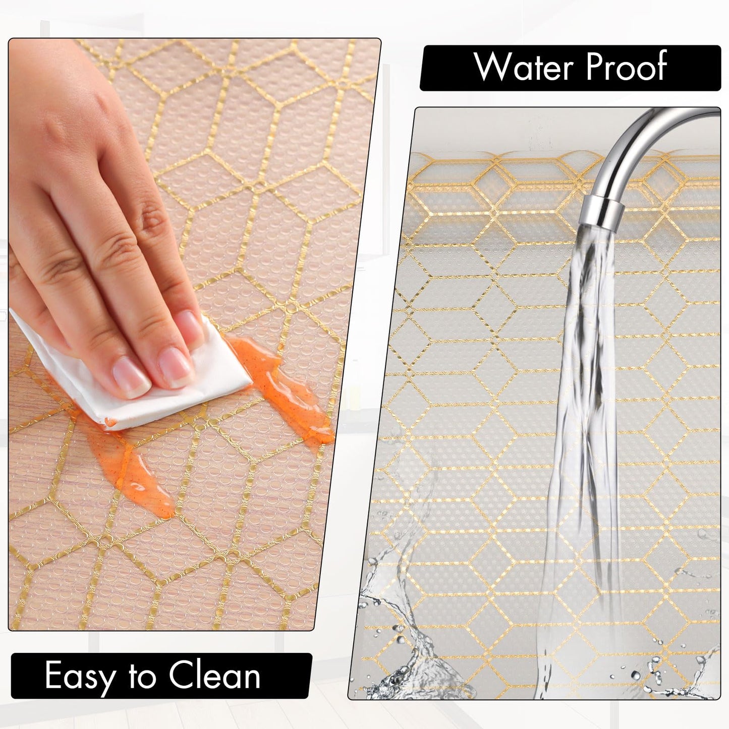 Cooyes Shelf and Drawer Liners for Kitchen Cabinets, Non Adhesive Cabinet Liner, EVA Waterproof Durable Non-Slip Drawer Mats for Shelves, Fridge, Storage, Kitchen Cupboards – Modern Pattern