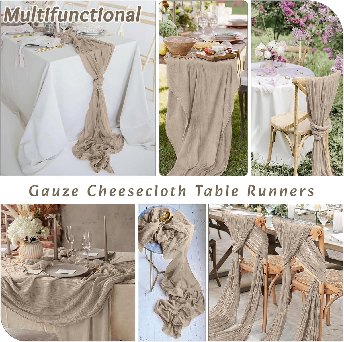 4Pack Nude Table Runner 10FT Cheesecloth Table Runner 35x120Inch Long Boho Cheese Cloth Table Runners Rustic Gauze Table Runners for Party Wedding Bridal Shower Baby Shower Decorations