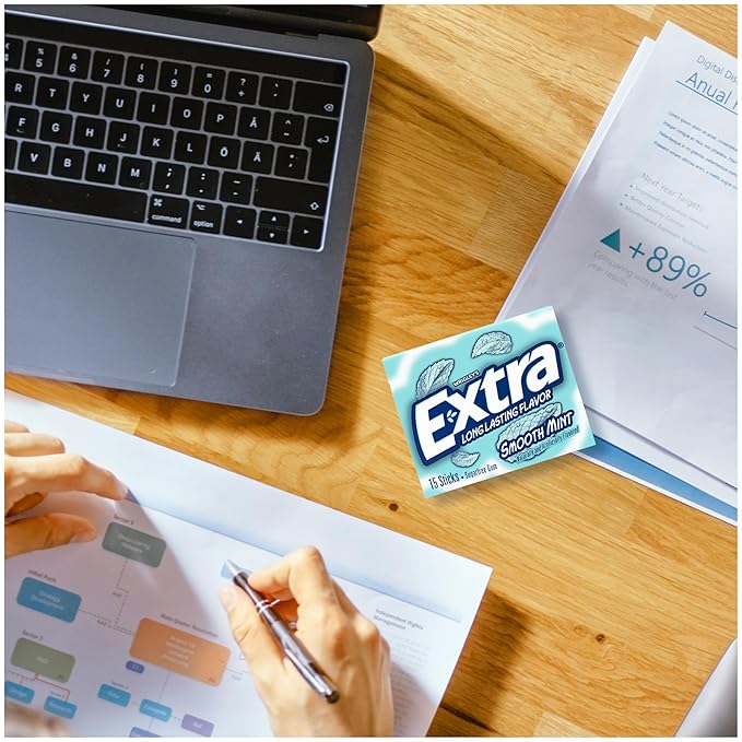 Extra Gum Smooth Mint Sugarfree Gum Bulk, Individually Wrapped, Perfect for Fresh Breath at School, Work, and Travel, 15 Count, Pack of 10