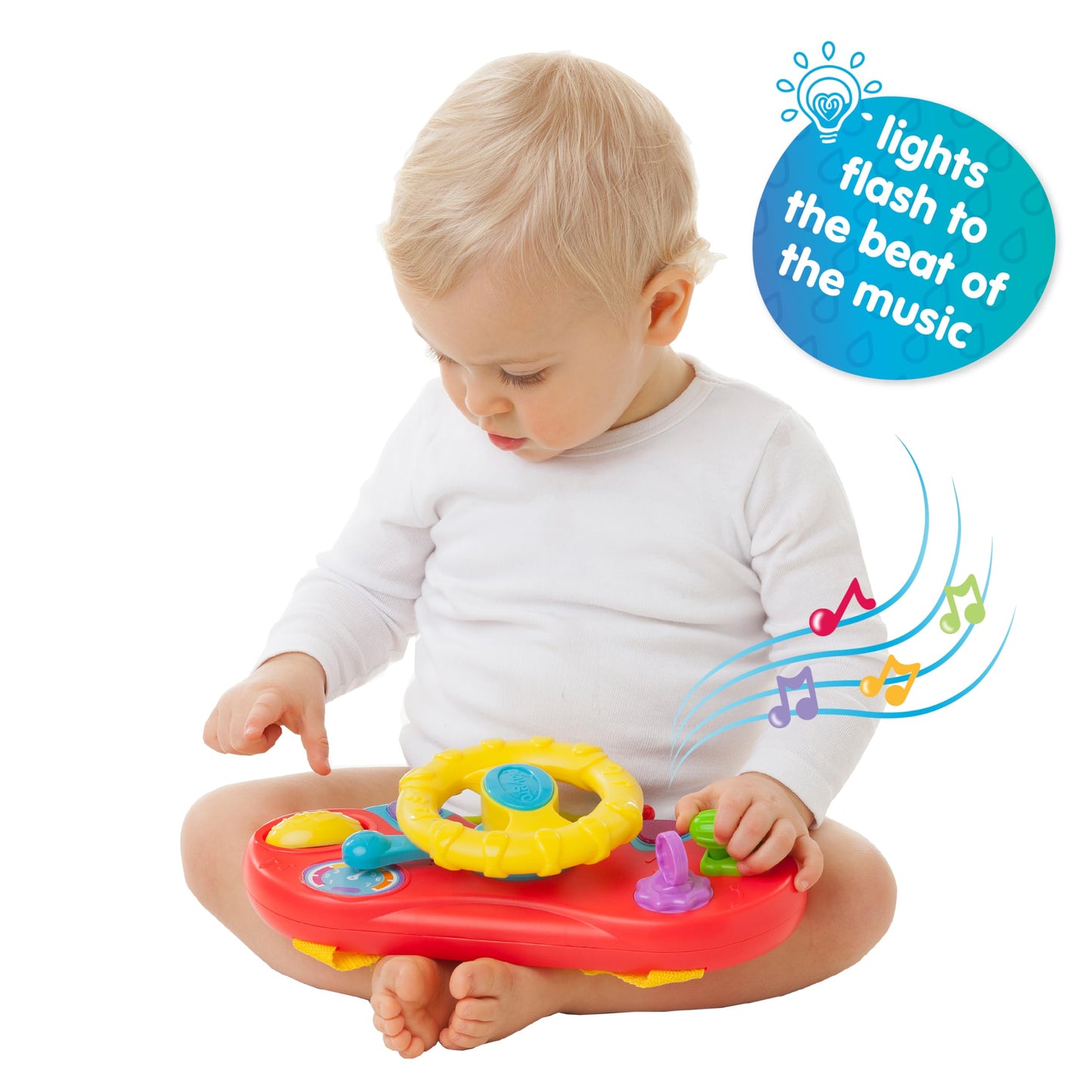 Playgro Music and Lights Comfy Car for Babies 6+ Months - Interactive Toddler Ride-On Toy for Imaginative Adventures - Detachable Dashboard, Storage Pouch, & Safe Play Space