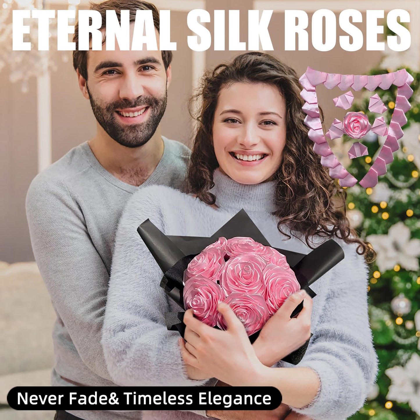 Forever Rose Craft Bundle: Make 7 Finished Flowers! This Complete Kit Has Pre-Assembled Petals, Stems, Leaves & Tape. The Perfect Convenient DIY Gift (Need Assembly) For Wedding,Anniversary