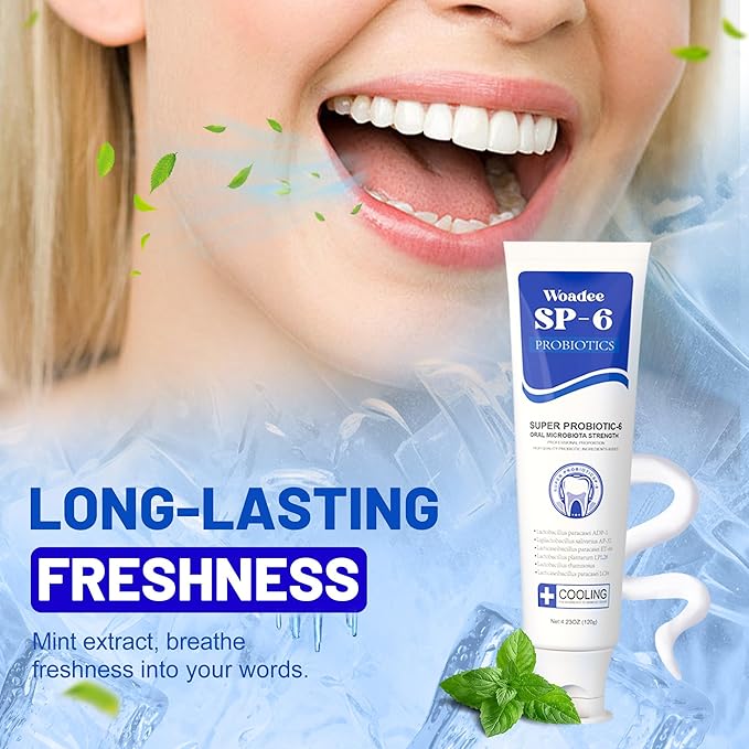 SP-6 Toothpaste Set, 6 Probiotics for Whitening & Cooling Fresh Breath, 7- Pro Intense Whitening, Fluoride-Free, Deep Brigthtening & Freshness (2 Tubes, Blue+Red)
