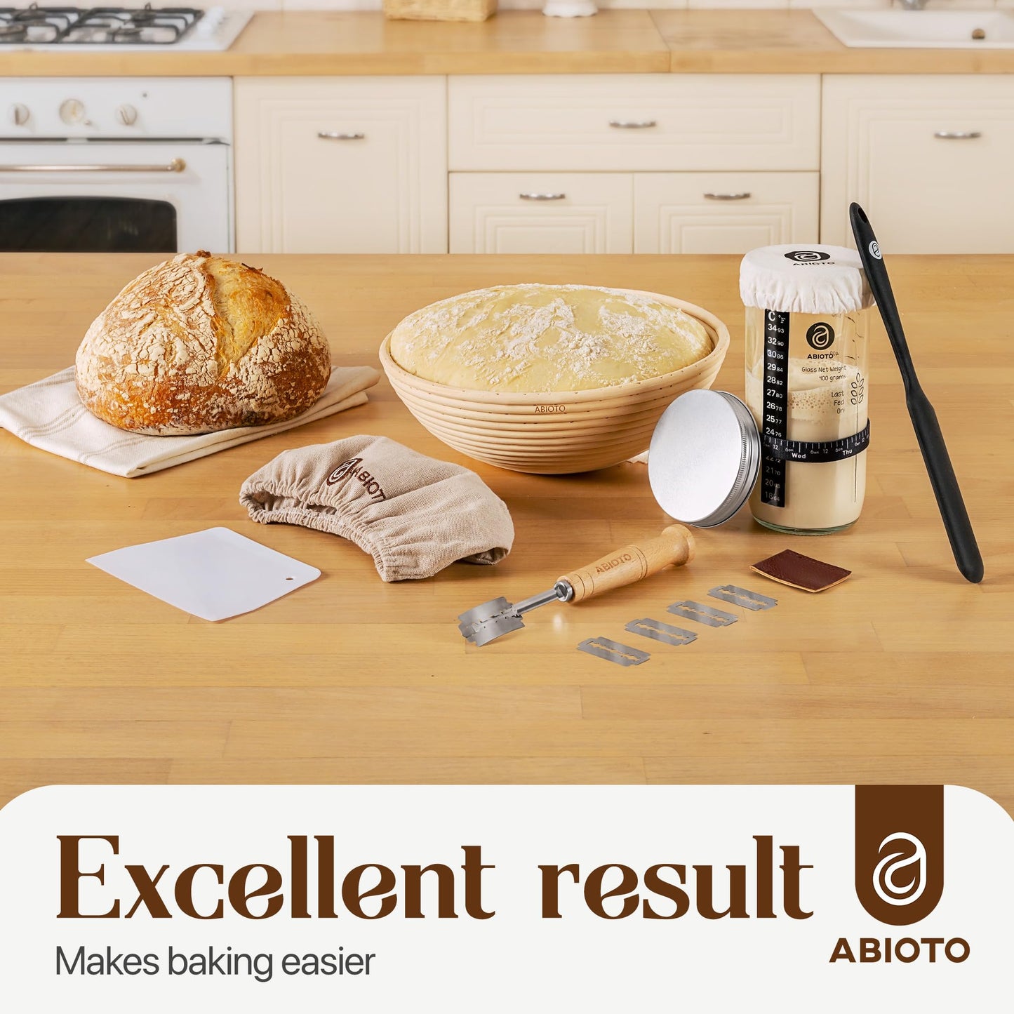 Sourdough Starter Kit with 9" Round Banneton Proofing Basket and 24oz Starter Jar - Beginner-Friendly Sourdough Bread Baking Supplies and Baking Gifts for Women, Men, and Bread Bakers