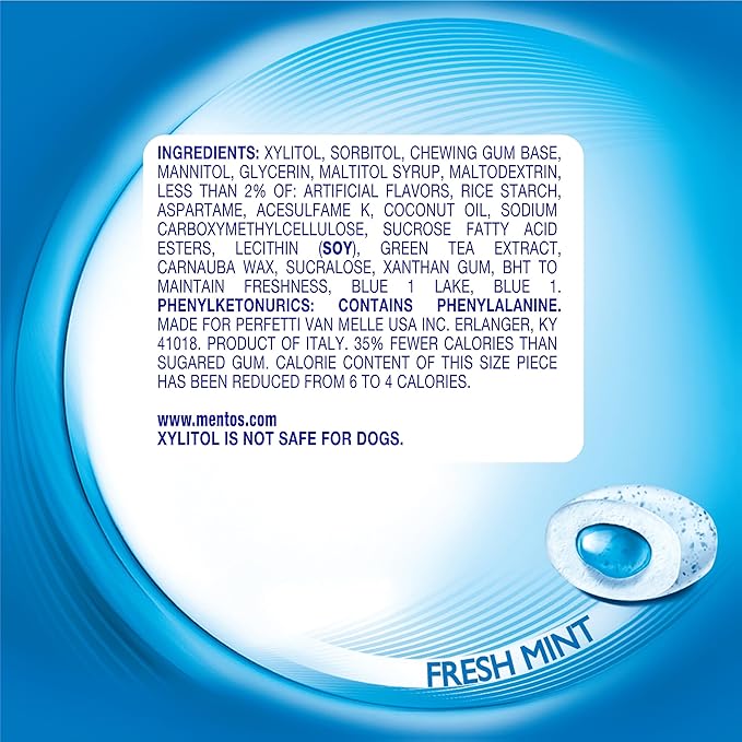 Mentos Pure Fresh Sugar-Free Chewing Gum with Xylitol, Fresh Mint, 50 Piece Bottle (Bulk Pack of 6)