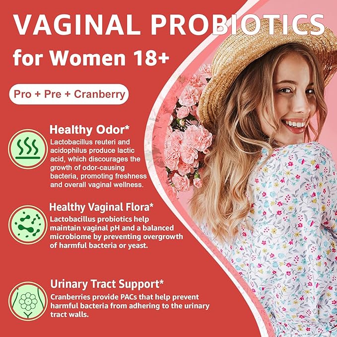 Vegan Vaginal Probiotics for Women Gummies - pH, Odor, Feminine Balance, Yeast, Urinary Tract - 50 Billion CFU Lactobacillus Reuteri, Cranberry, Prebiotics Fiber - Delayed Release - Sugar Free, 60 Cts