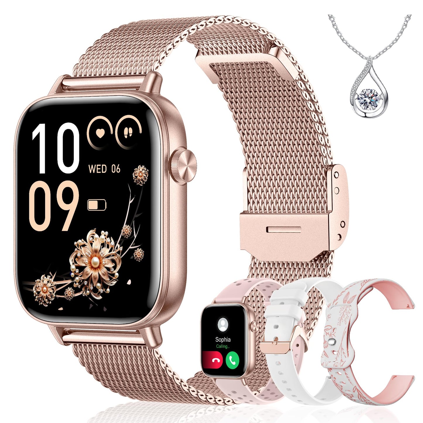 Iaret Smart Watch for Women, 1.83" HD Fitness Tracker with 4 Bands, Answer/Make Calls, Heart Rate/Sleep/SpO2/Step Tracking, 100+ Sport Modes, Android/iPhone Compatible Gift (Rose Gold)