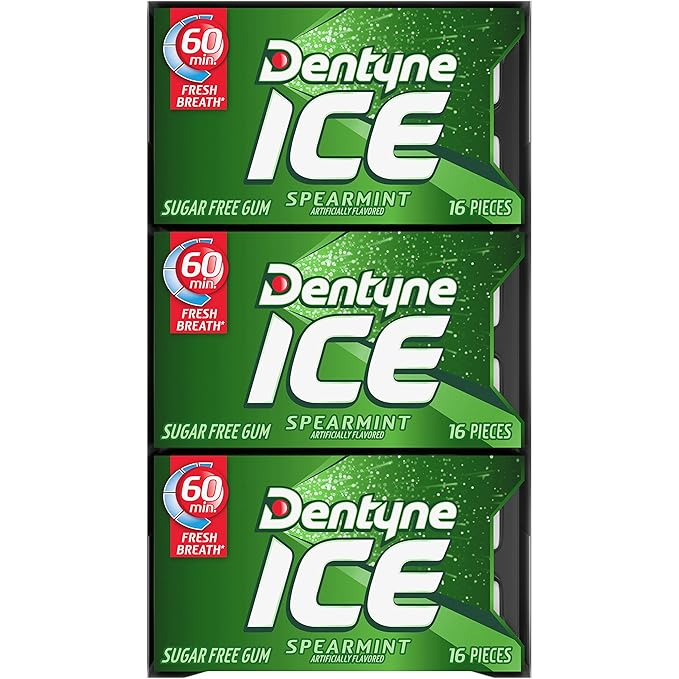 Dentyne Ice Spearmint Sugar-Free Chewing Gum, 9 Packs of 16 Pieces (144 Total Pieces)