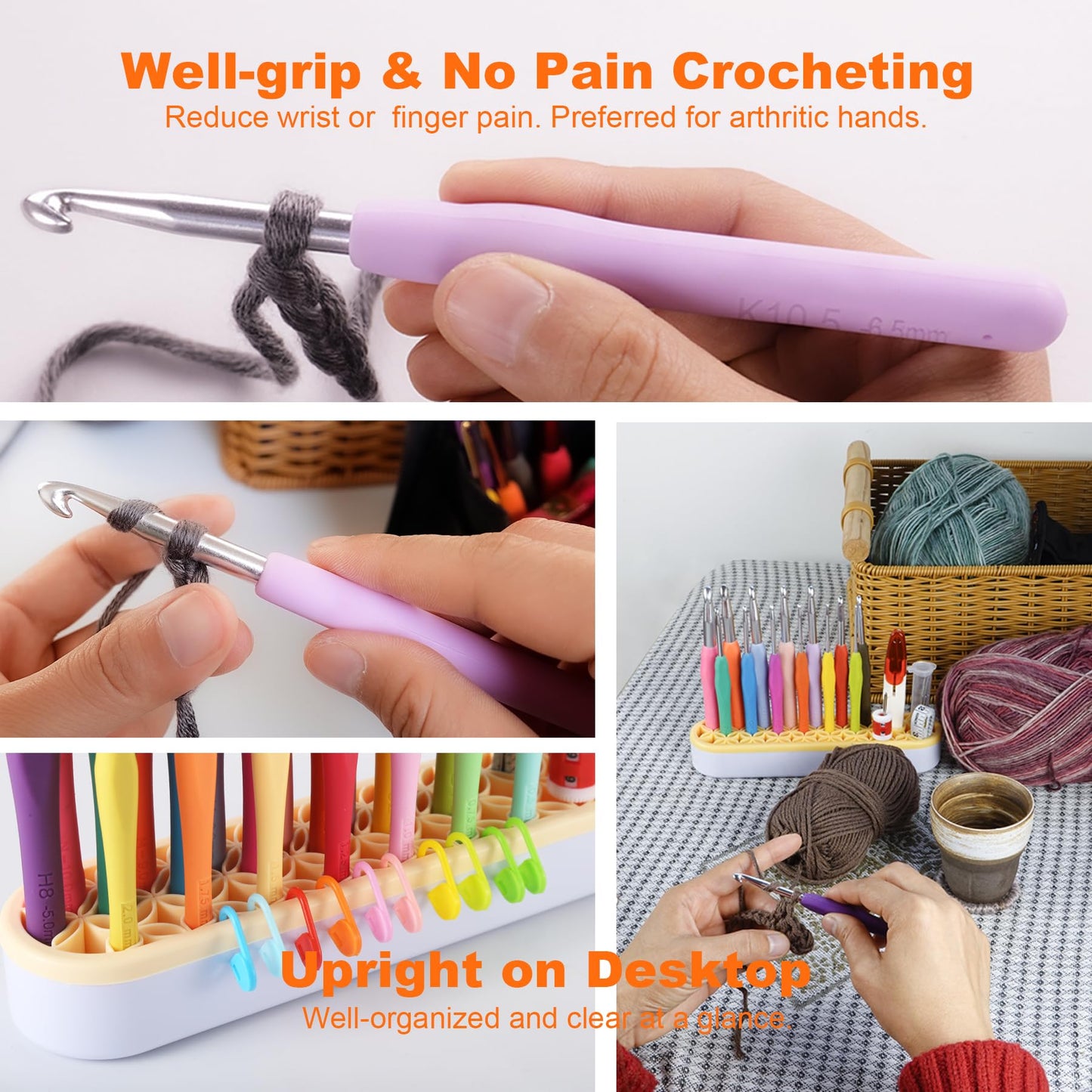 YOJOB 21 Sizes Crochet Hooks Set 0.5mm-10mm, Plus Crochet Accessories and Holder﻿, Complete Set Ergonomic Crochet Hook Kit for Beginners