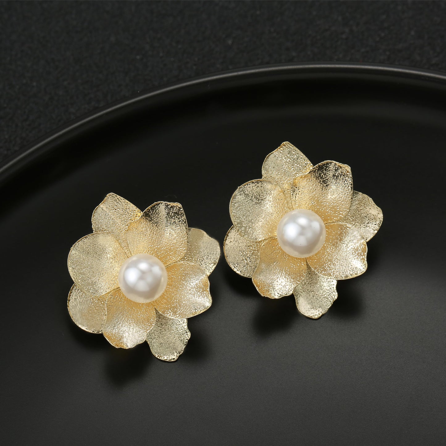 Xalroco Pearl 14K Gold Flower Stud Earrings (Gold Flower Pearl Earrings)