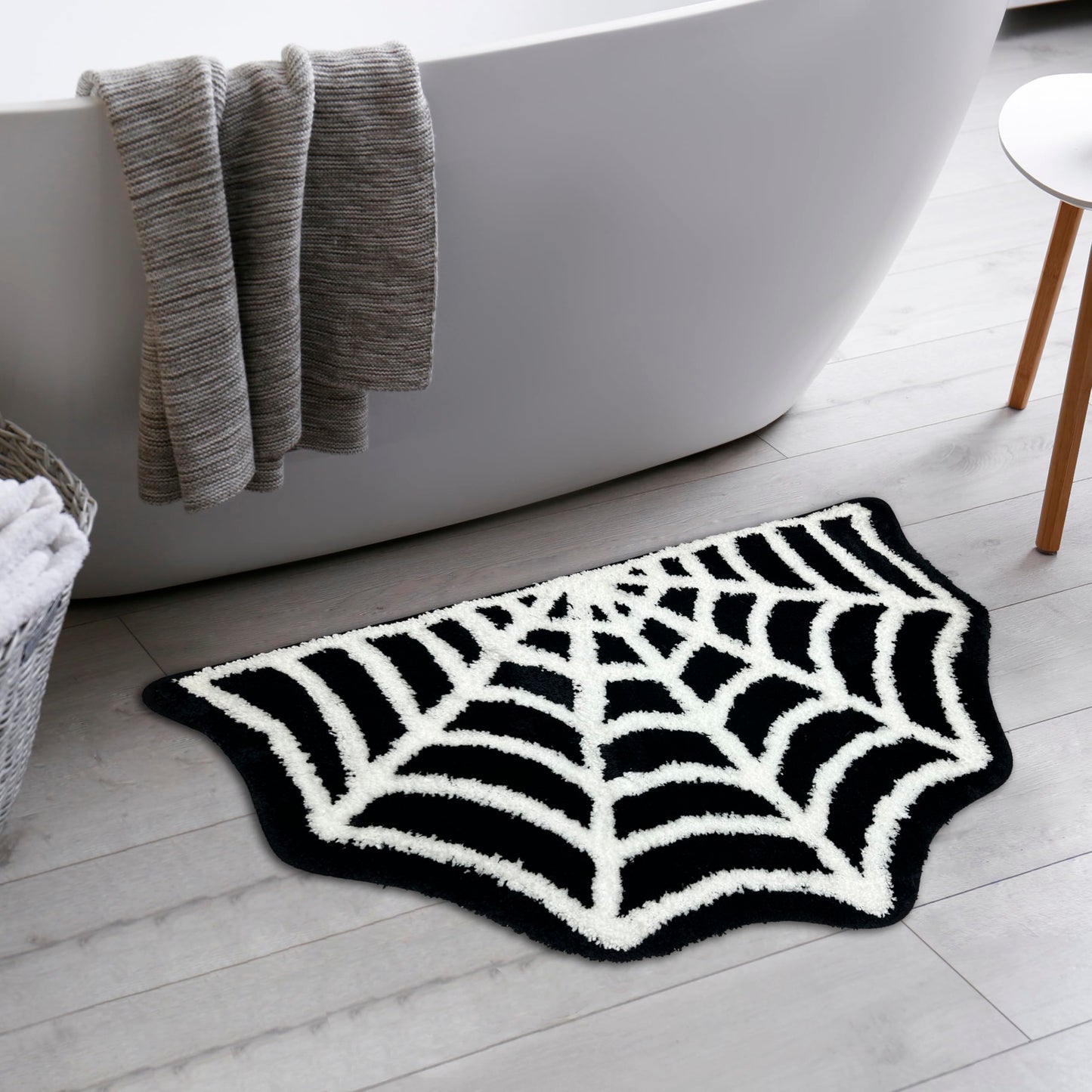 Casasphere Spider Web Bathroom Rugs, Halloween Bath Mat Non-Slip Bath Rug Machine Washable Goth Rug, 31"×20" Small Area Rugs for Front Door Bedroom Kitchen（Black）