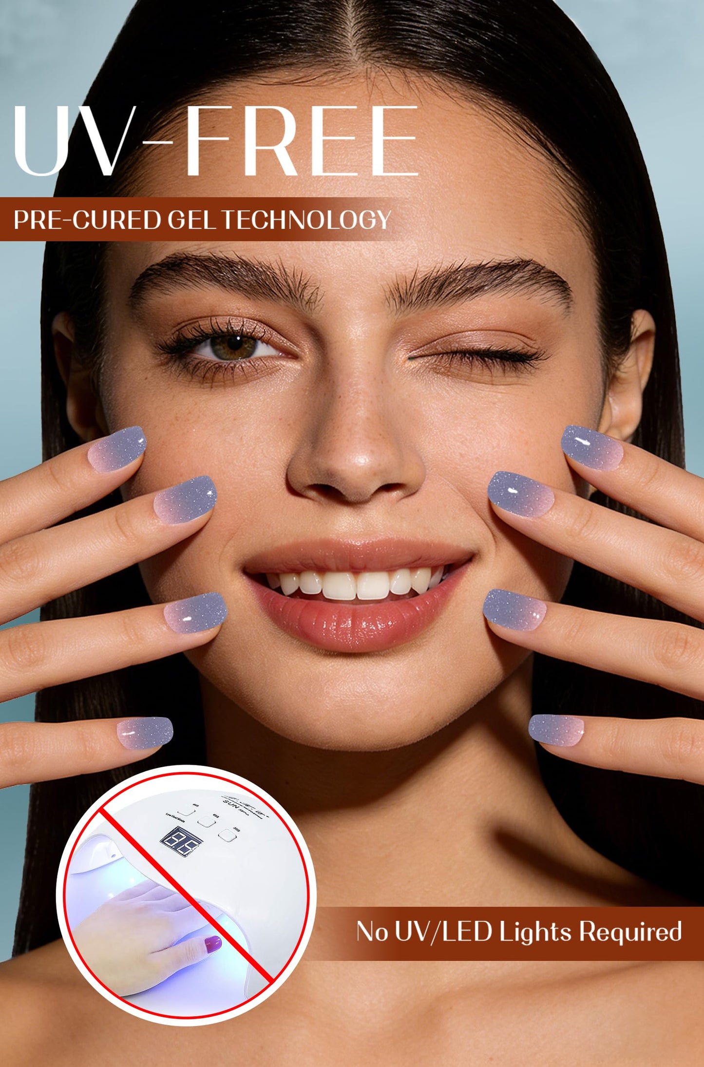 Gel Nail Strips 44Pcs, No UV/LED Lamps Needed, Pre-Cured Nail Stickers for Women Salon Quality, Polish Wraps Long Lasting, Easy Apply & Remove (Blue Purple Shine)